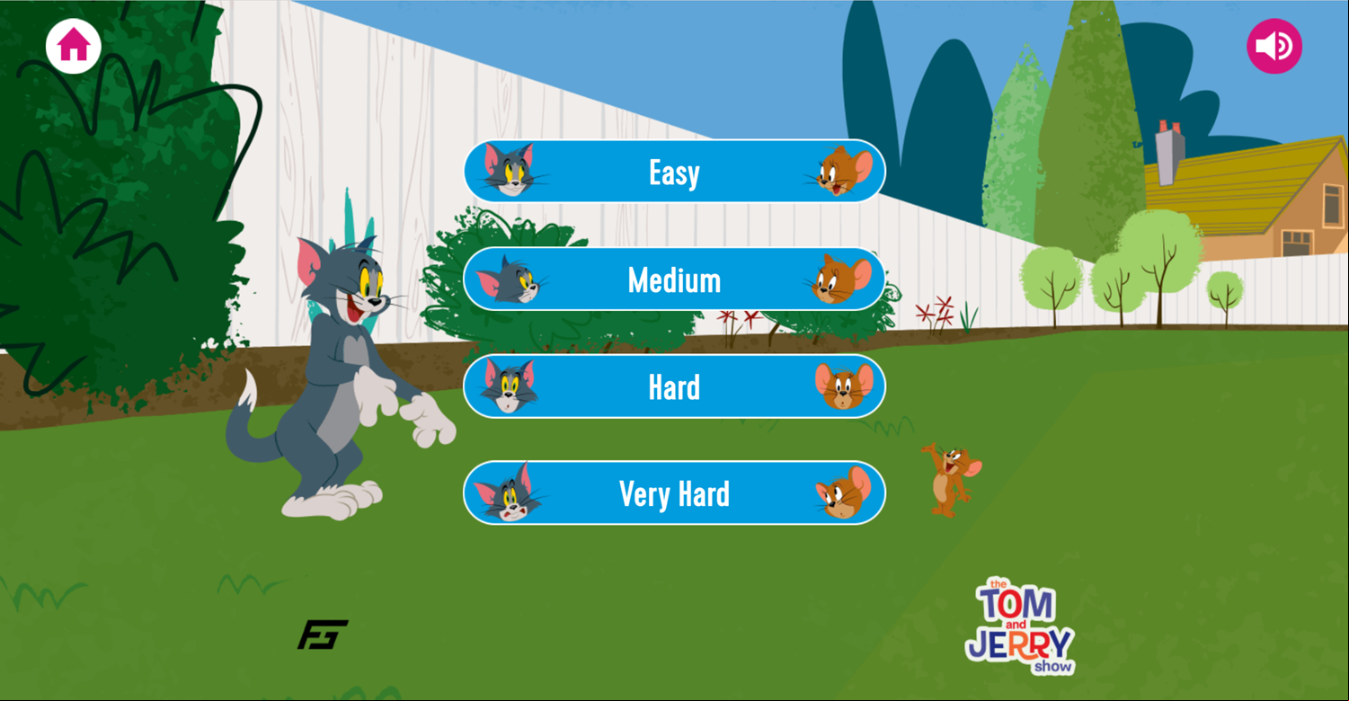 Tom and Jerry Matching Pairs Memory Cards Difficulty Select Screenshot.