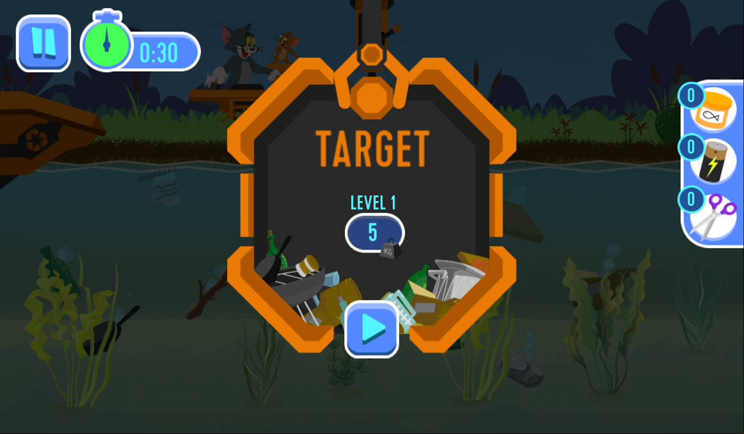 Tom and Jerry River Recycle Game Level Goal Screenshot.