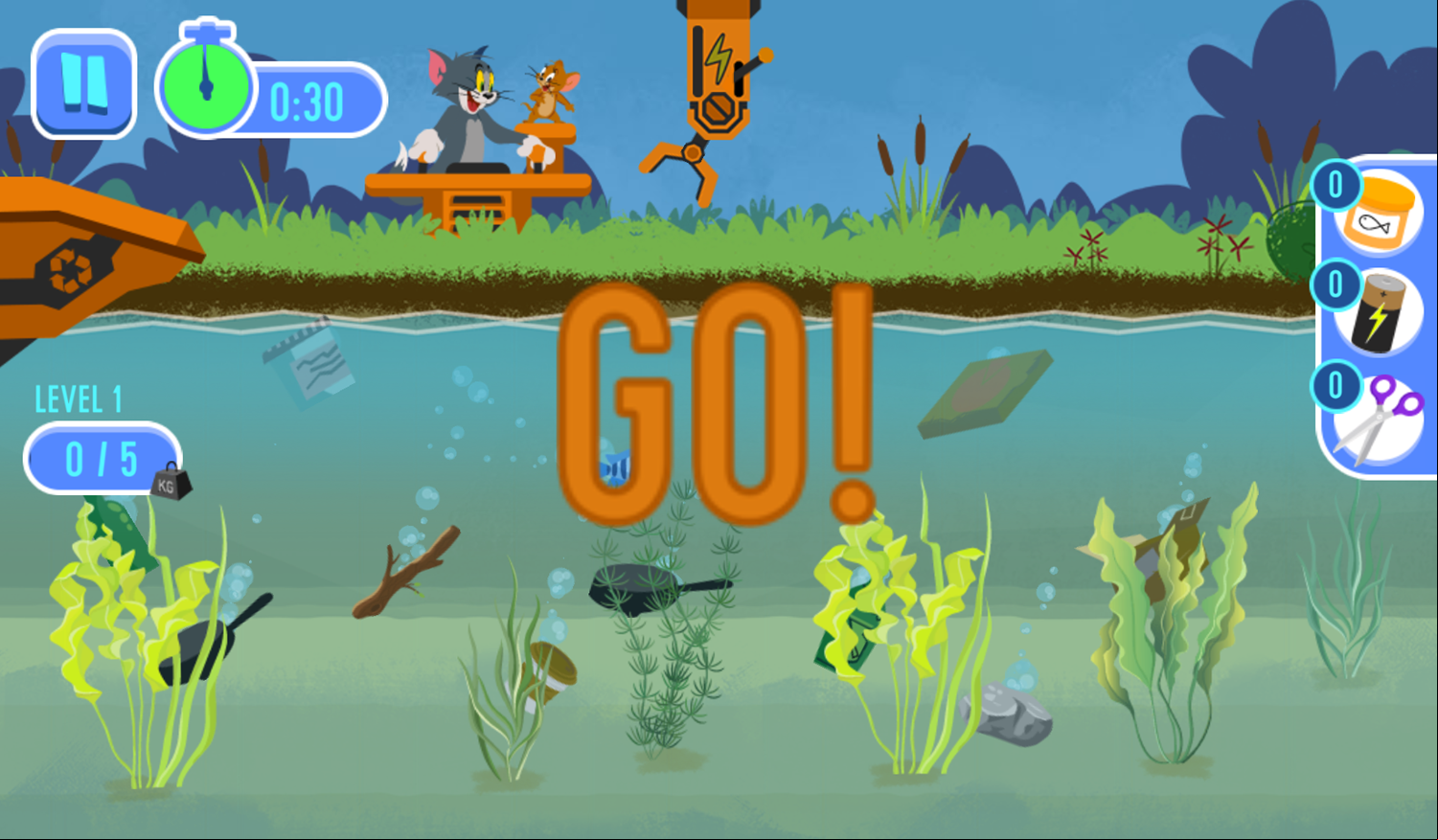 Tom and Jerry River Recycle Game Level Start Screenshot.