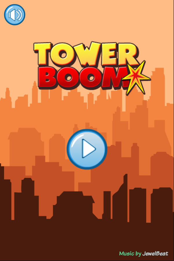 Tower Boom Game Welcome Screen Screenshot.