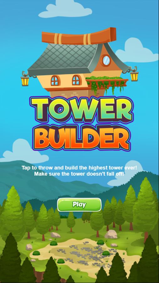 Tower Builder Game Welcome Screen Screenshot.