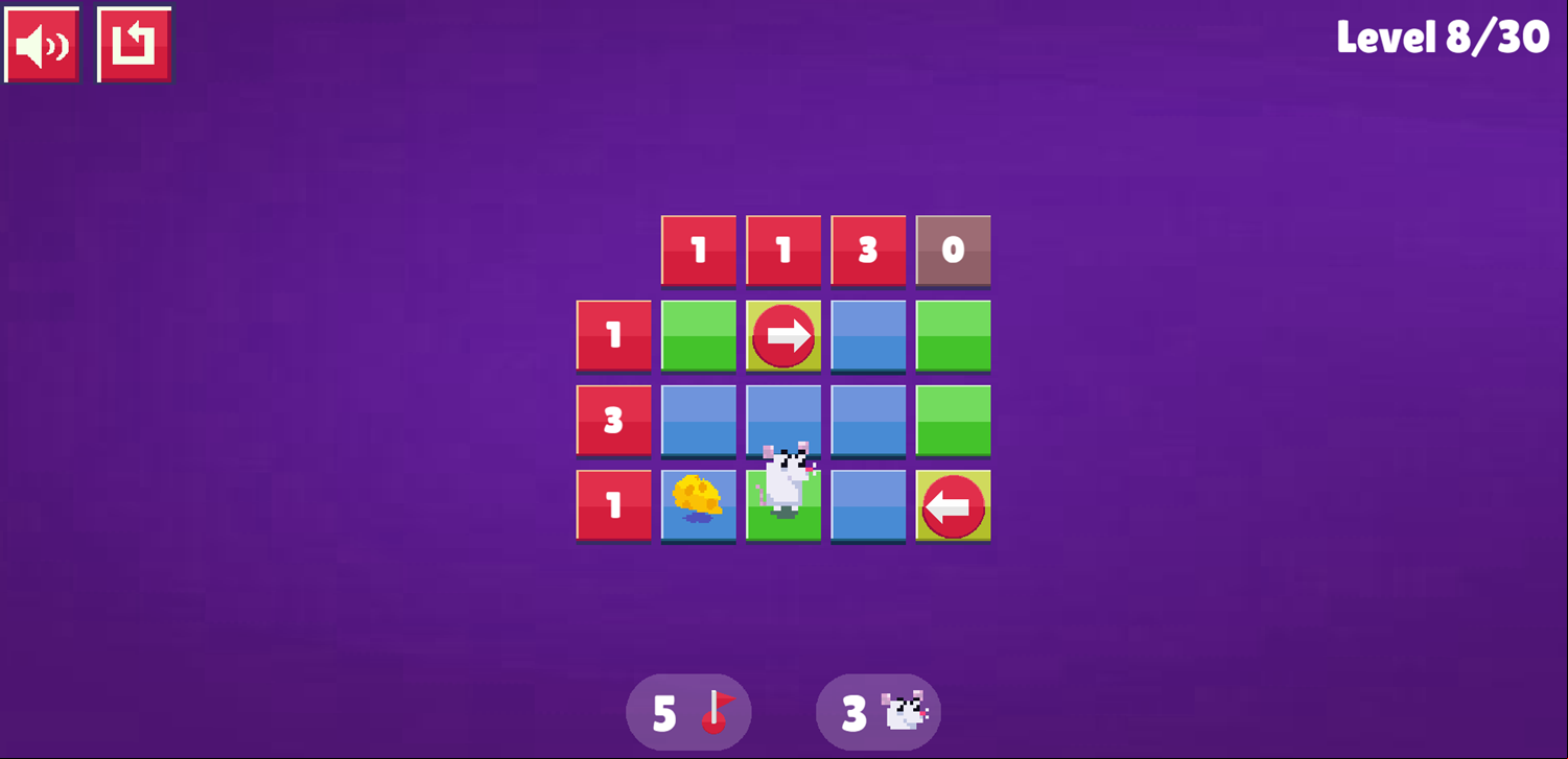 Trapsweeper Puzzle Game Level With Red and White Jump Arrows Screenshot.