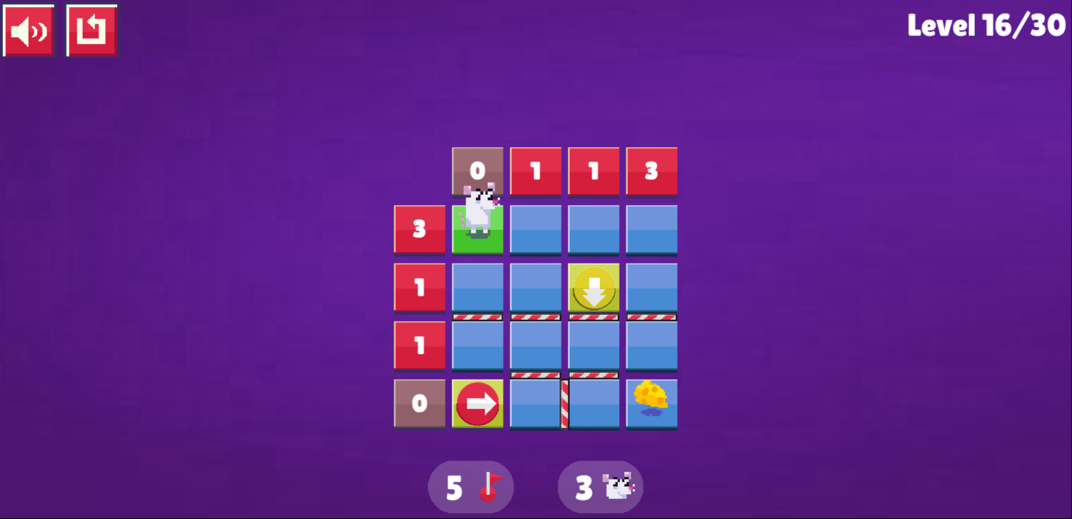 Trapsweeper Puzzle Game Level With a Yellow Slide Arrow Screenshot.