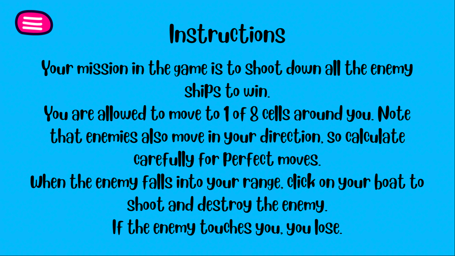 Treasure of Sea Game Instructions Screen Screenshot.