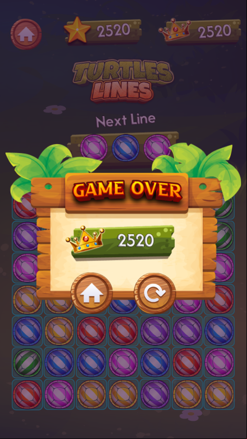 Turtles Lines Game Over Screenshot.
