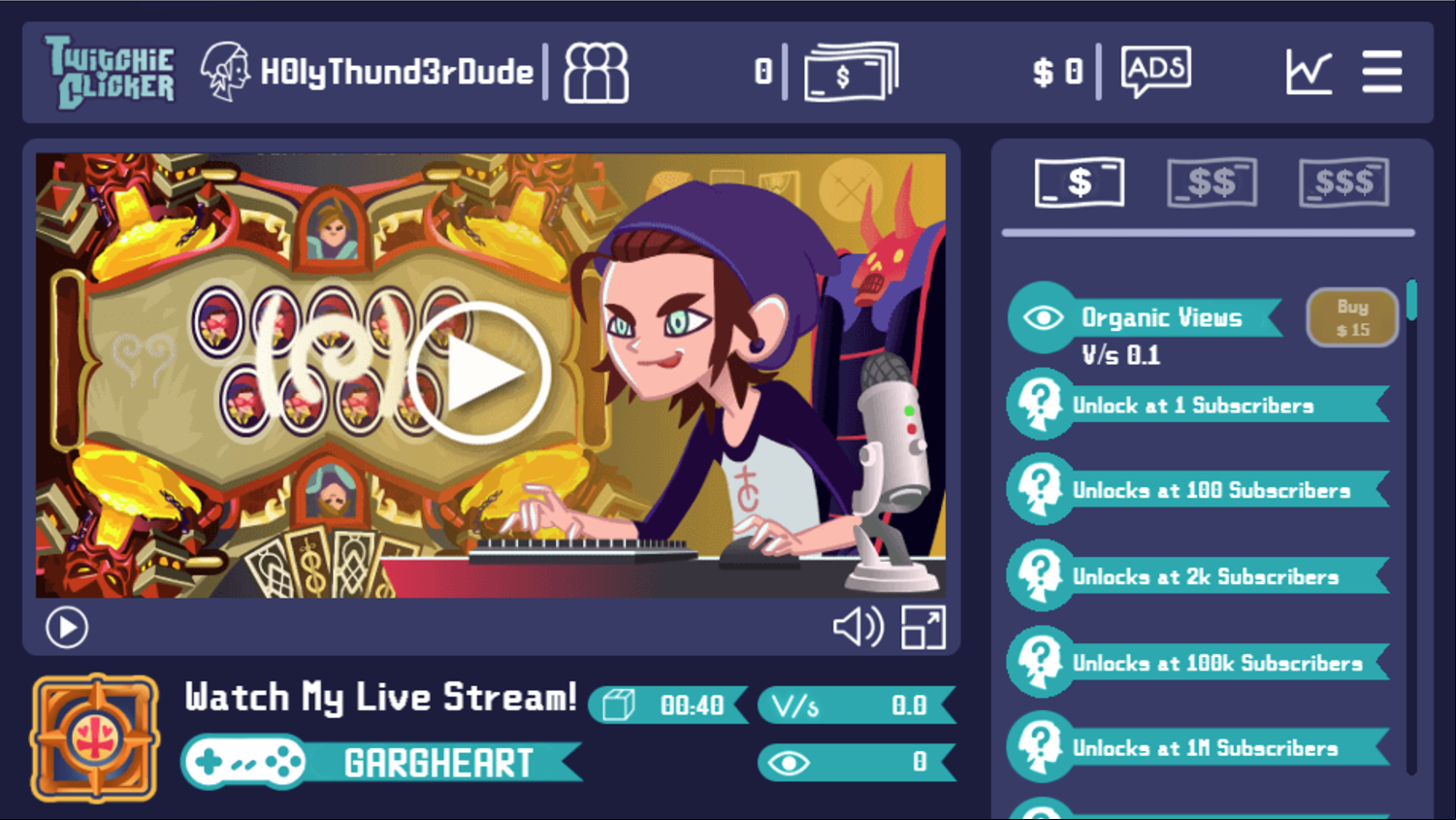 Twitchie Clicker Game Screenshot.