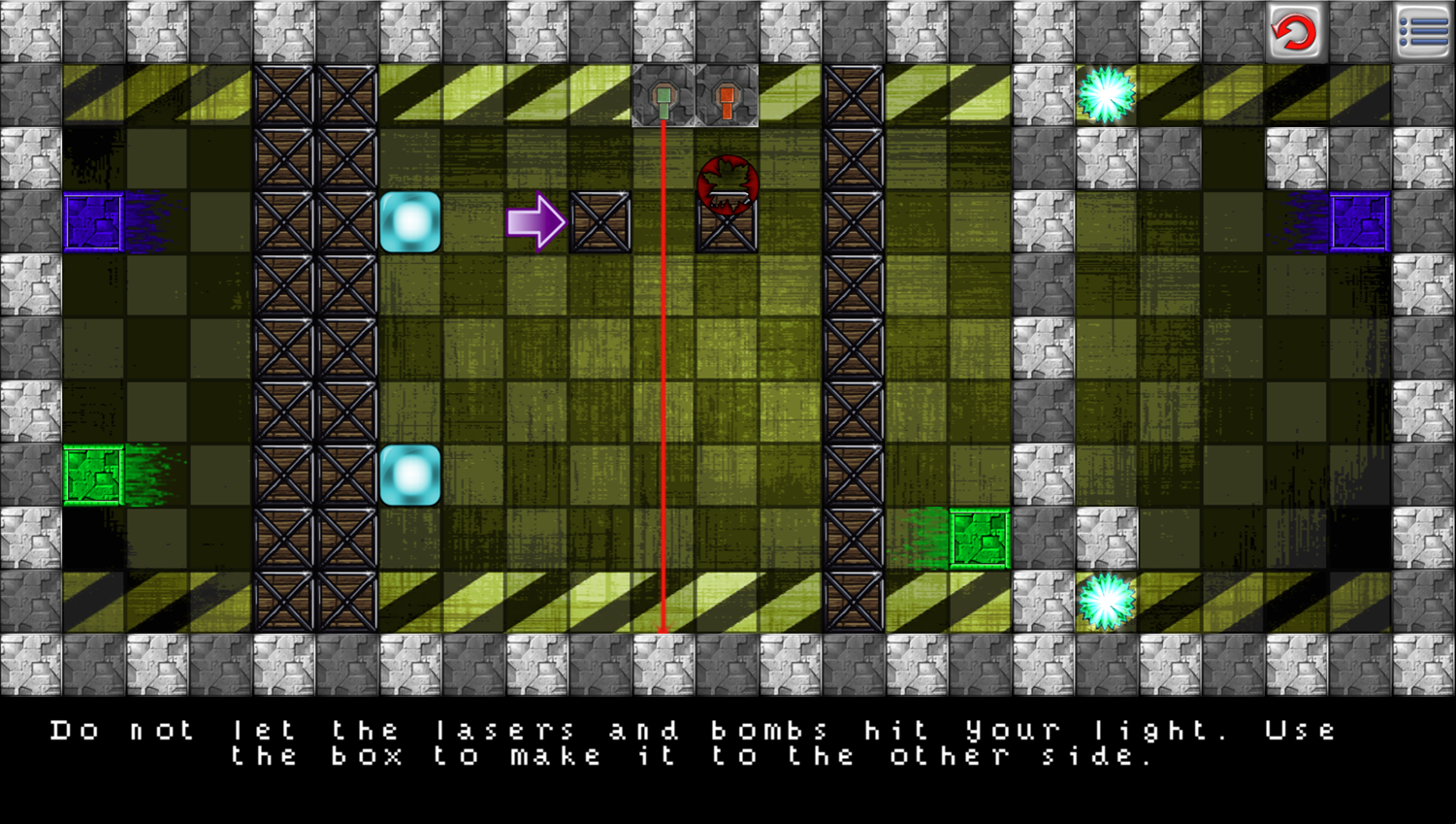 Two Lights Game How to Play Lasers and Bombs Screen Screenshot.