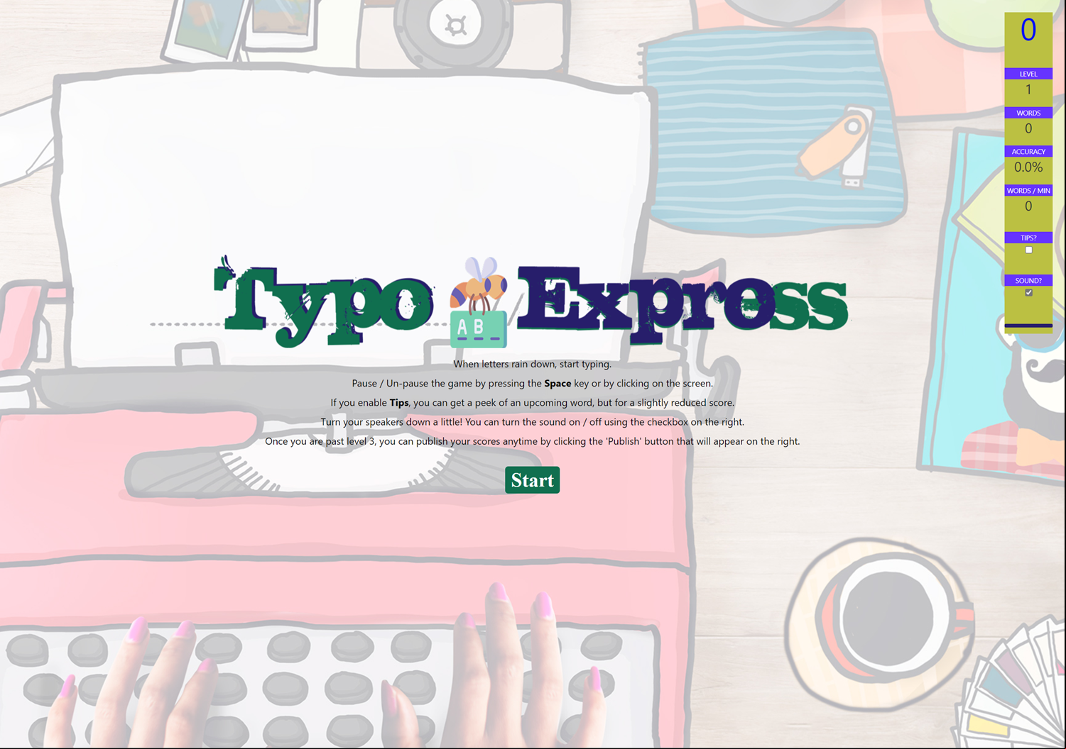 Typo Express Game Welcome Screen Screenshot.