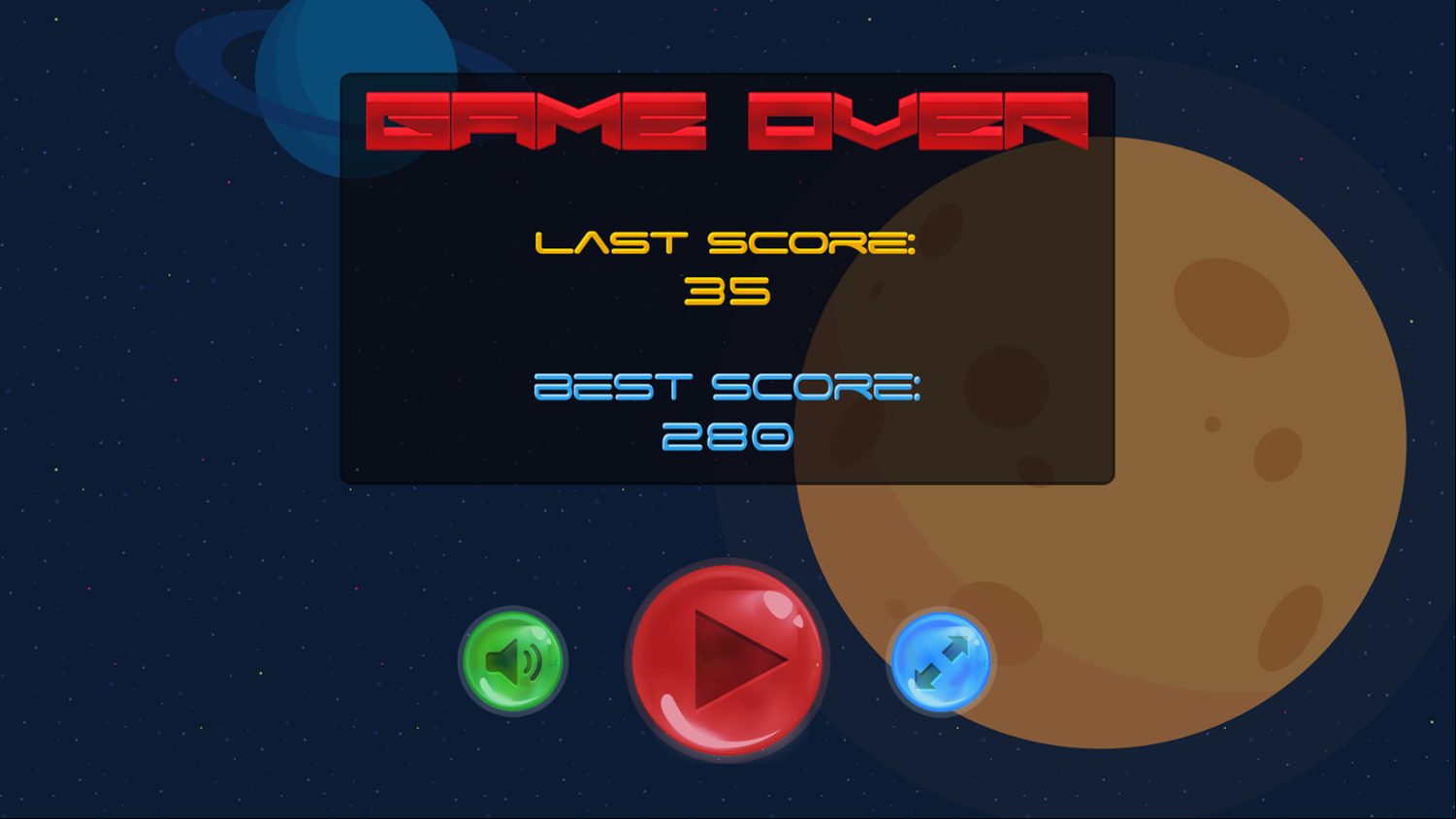 UFO Raider Game Over Screenshot.