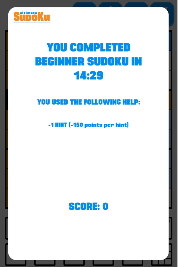 Ultimate Sudoku Game Completed Screenshot.