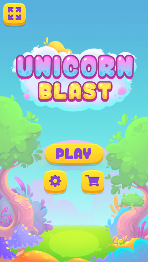 Unicorn Blast Game Welcome Screen Screenshot.