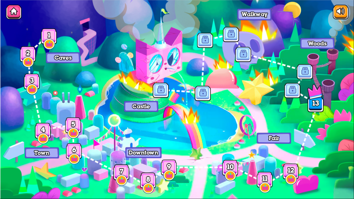 UniKitty Save the Kingdom Map Screen Screenshot.