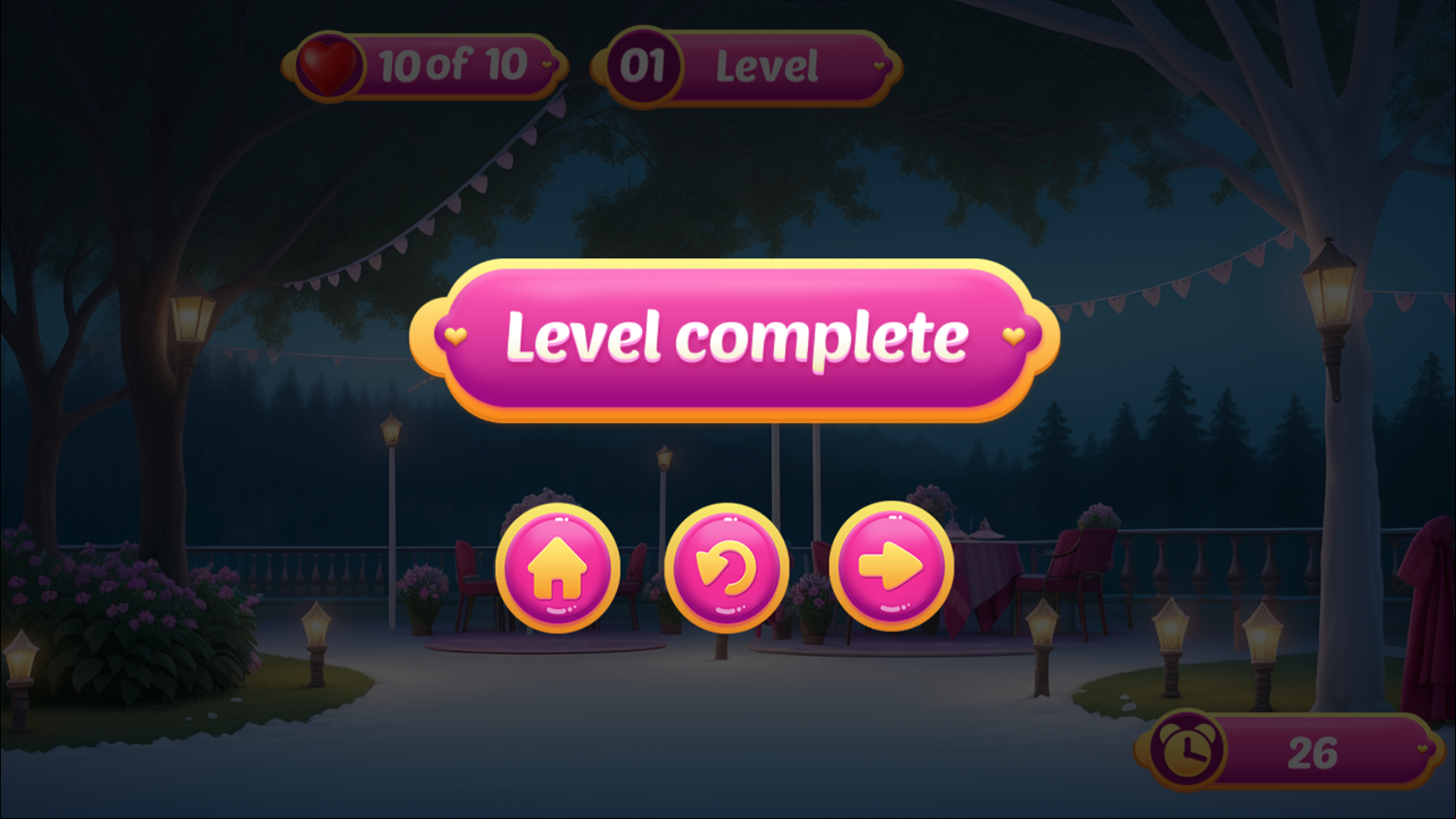 Valentine Hidden Heart Game Level Complete Screenshot.