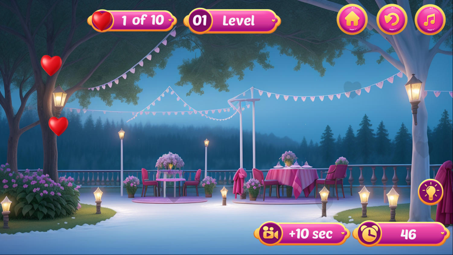 Valentine Hidden Heart Game Level Play Screenshot.