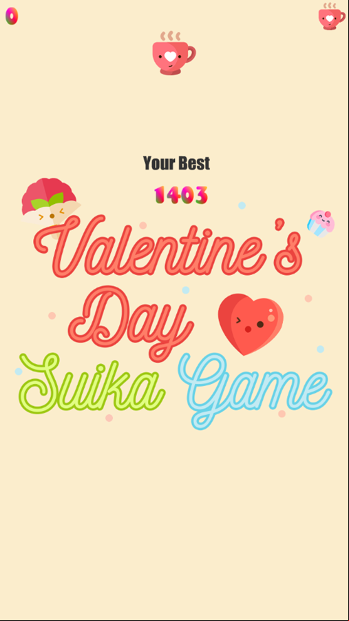 Valentine's Day Suika Game Best Score Screenshot.