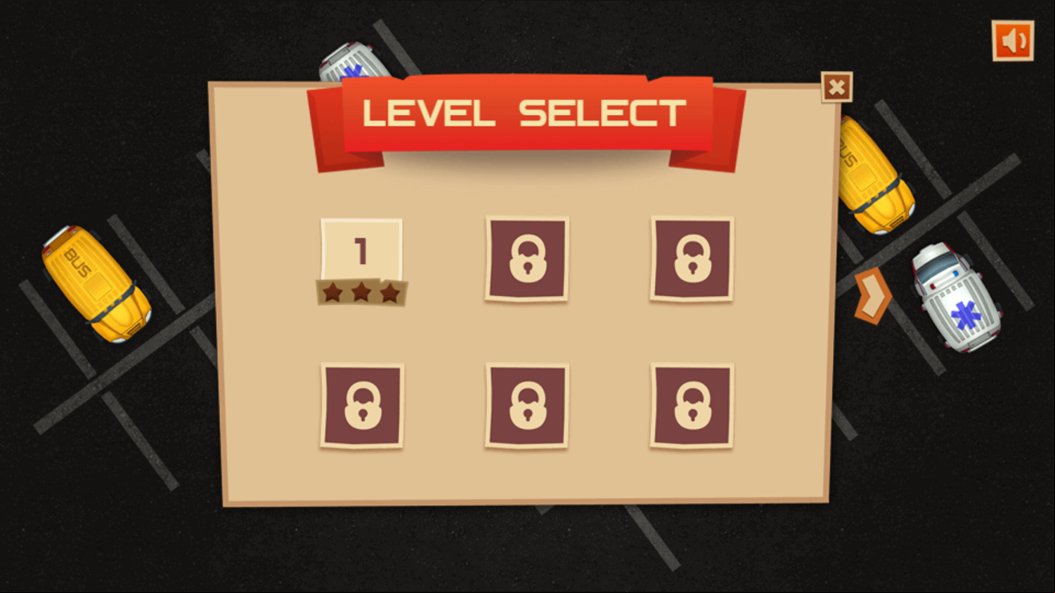 Valet Parking Game Level Select Screenshot.