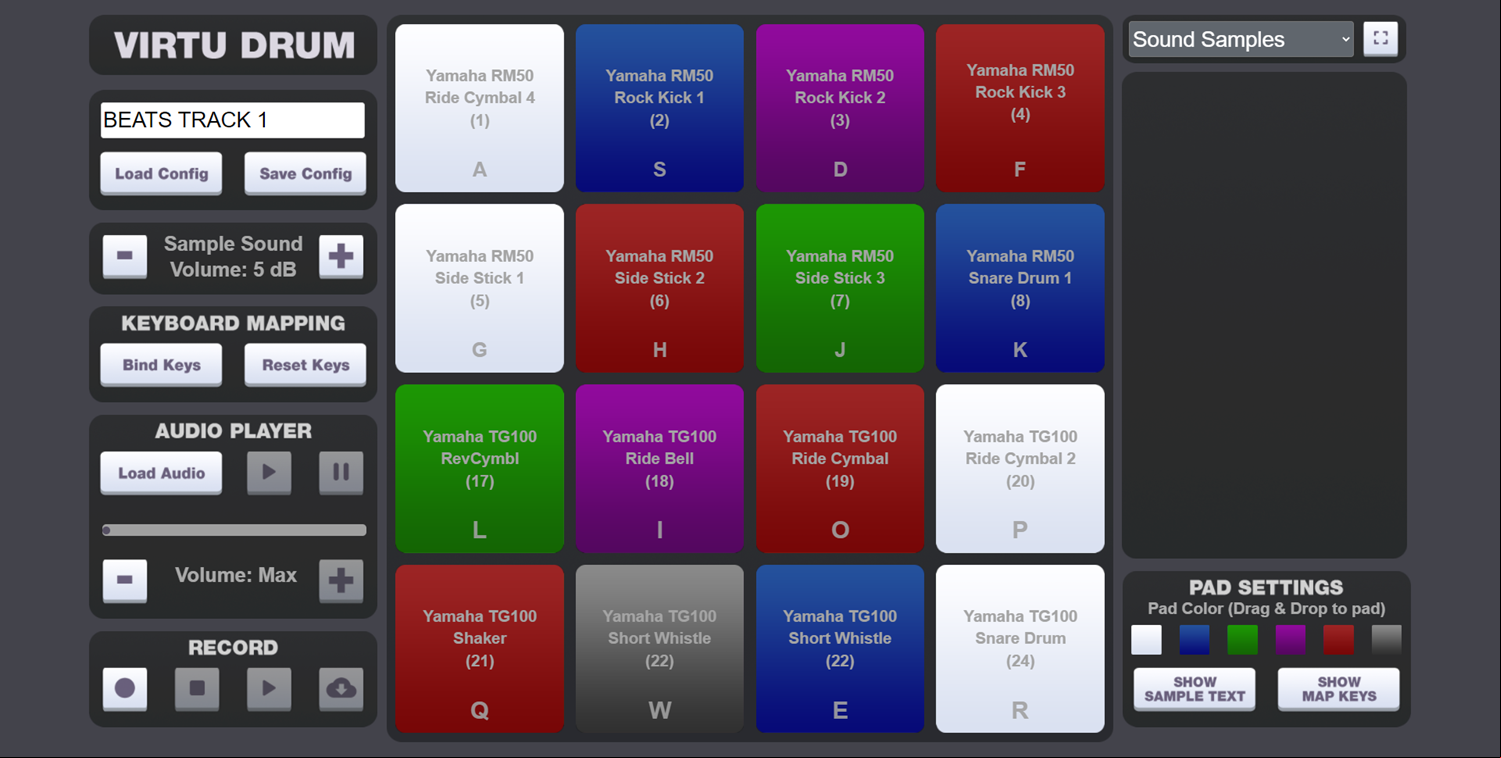 Virtu Drum Pads Saving Drum Setup Configuration Screenshot.