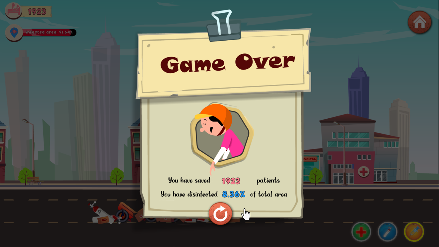 Virus Fighter Game Over Screenshot.