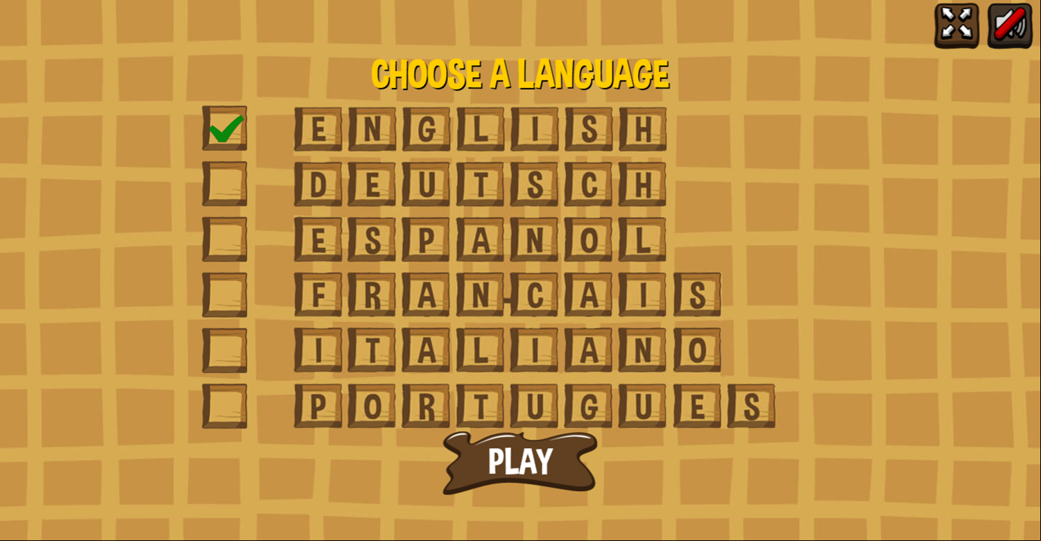 Waffle Game Language Select Screenshot.