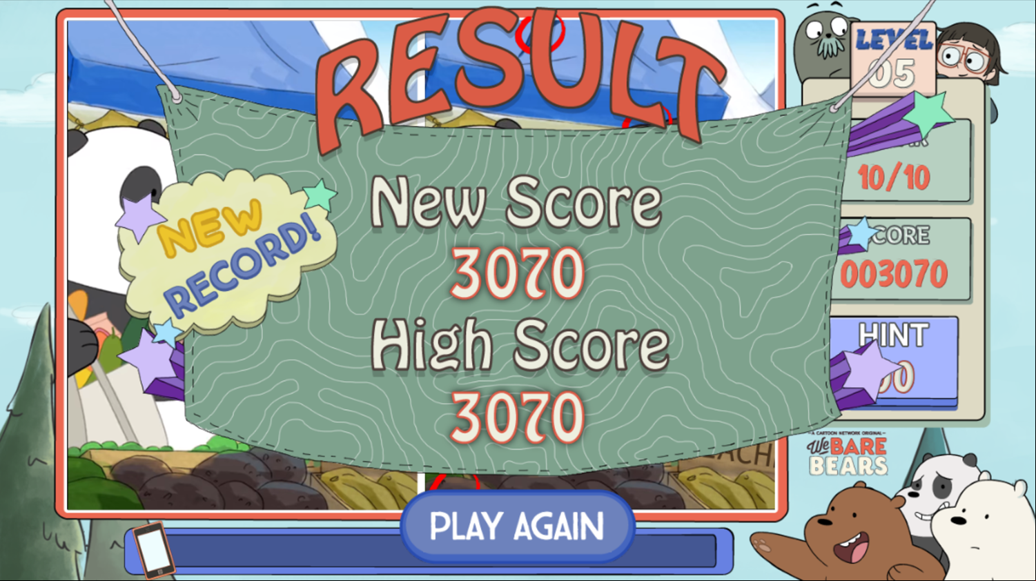 We Bare Bears Beary Spot On Game Won Screenshot.