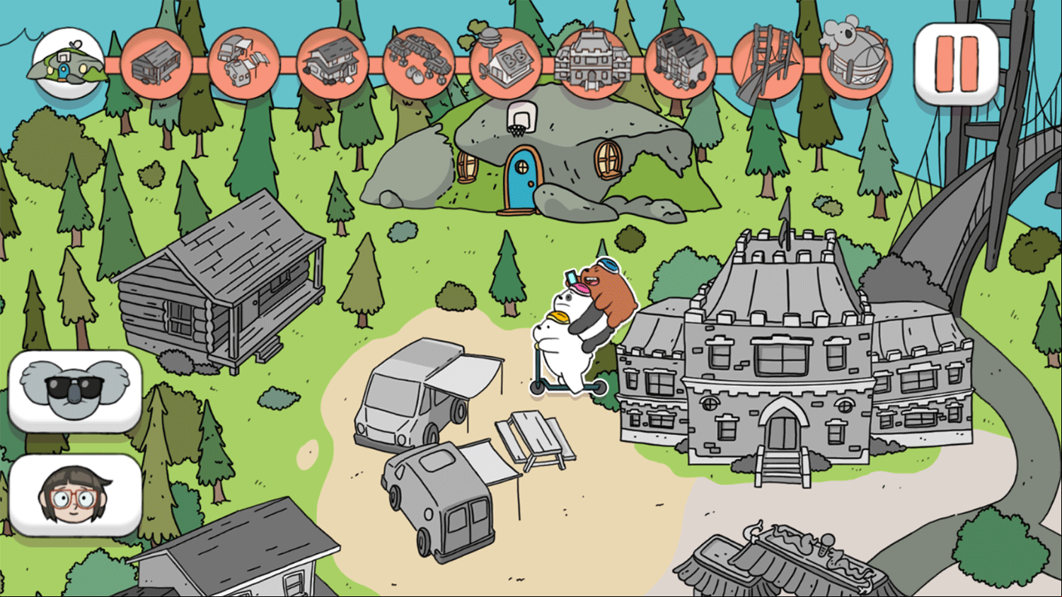 We Bare Bears Scooter Streamers Level Select Screenshot.