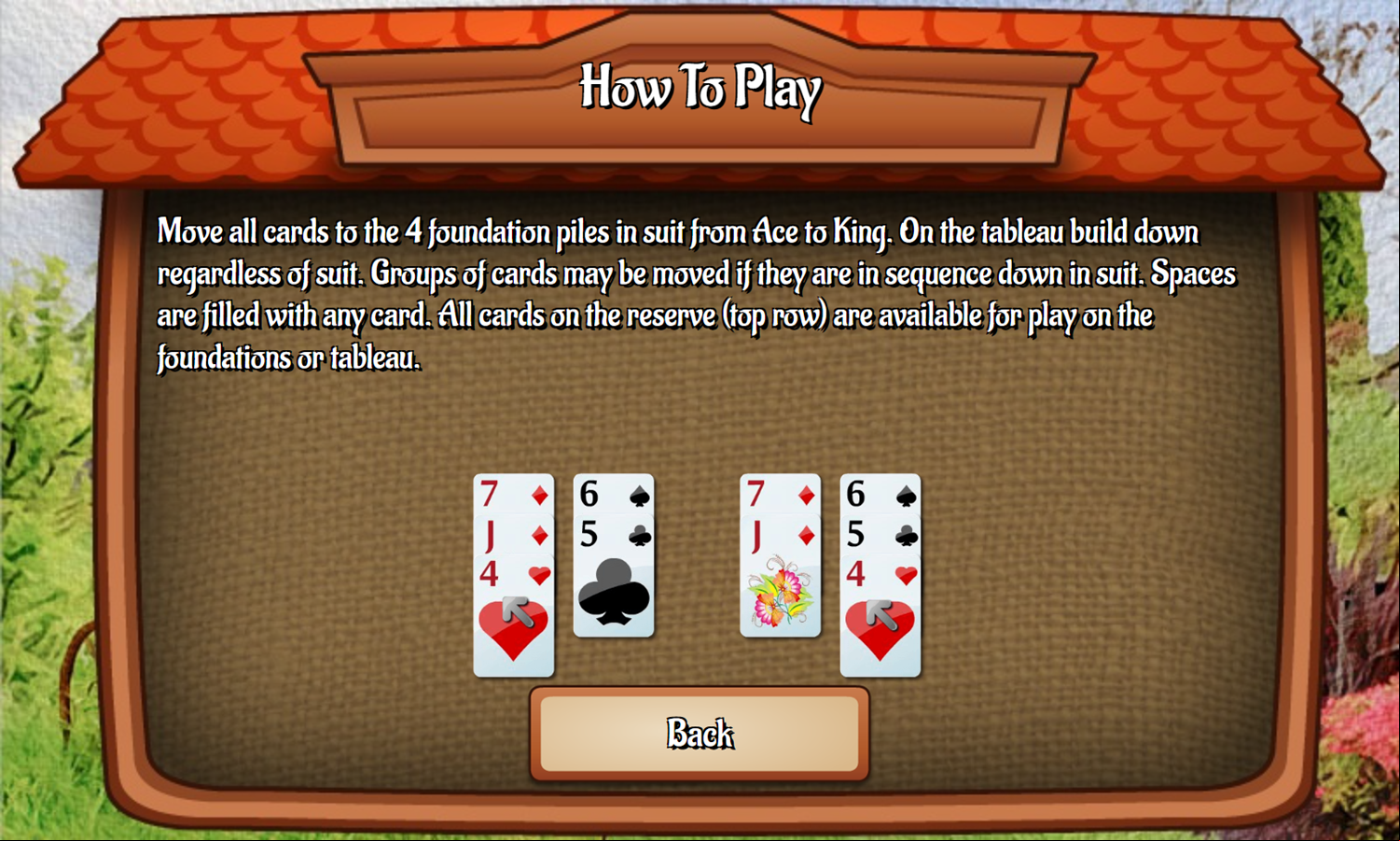Wild Flower Solitaire Game How To Play Screenshot.