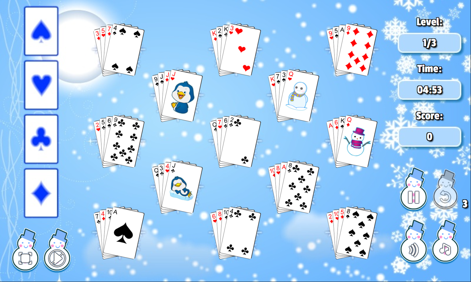 Winter Solitaire Game Start Screenshot.