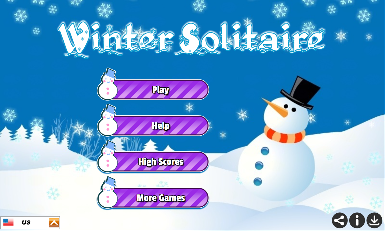 Winter Solitaire Game Welcome Screen Screenshot.