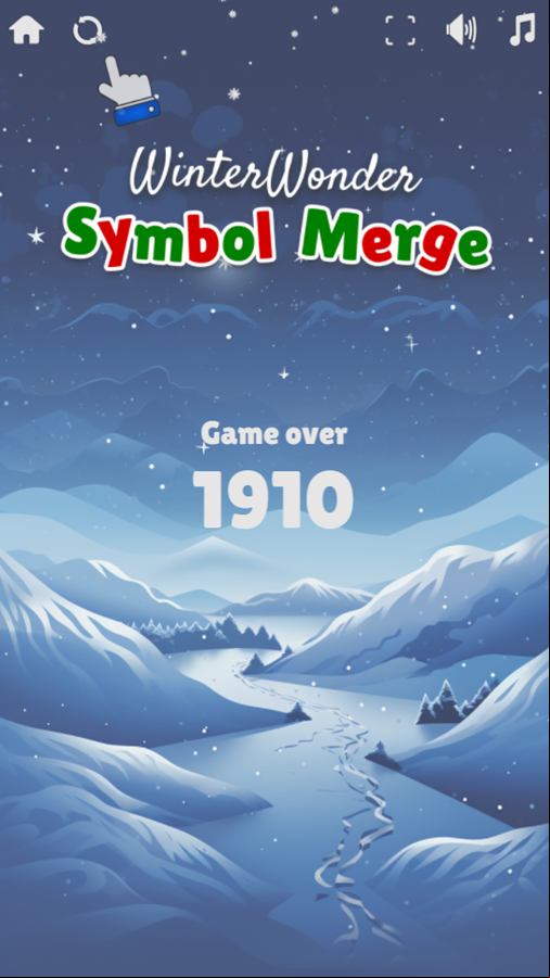 Winter Wonder Symbol Merge Game Over Screenshot.