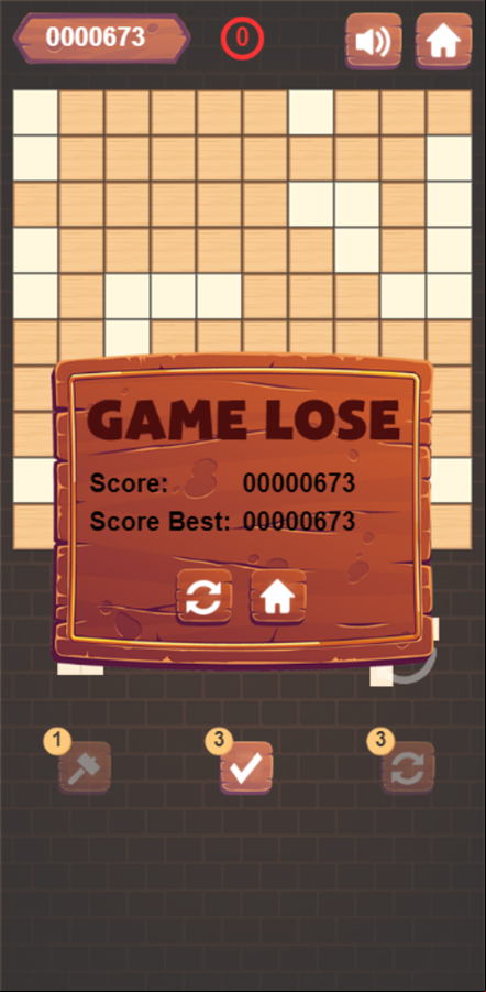 Wood Block Merge Game Lose Screenshot.
