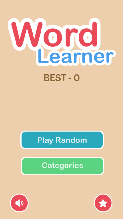 Word Learner Game Welcome Screen Screenshot.