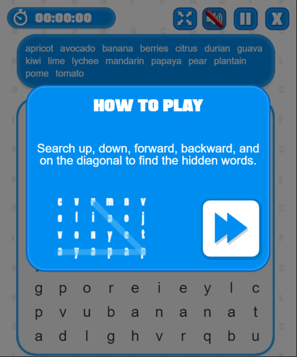 Word Search Game How To Play Screenshot.