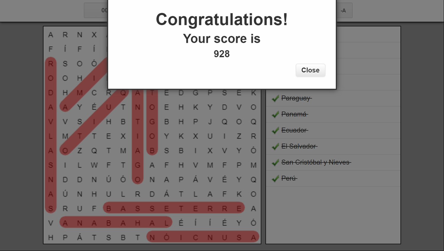 Word Search Puzzle Game Complete Screenshot.