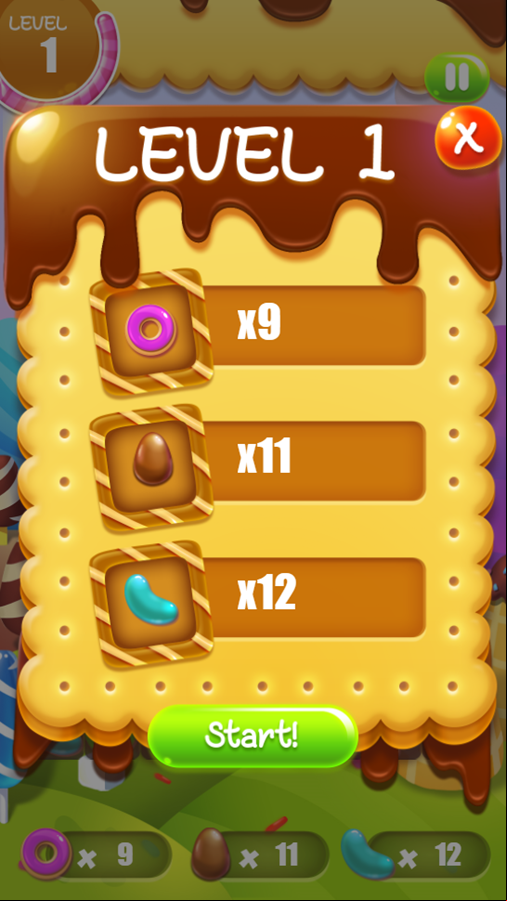 Yummi Cookie Game Level Start Screenshot.