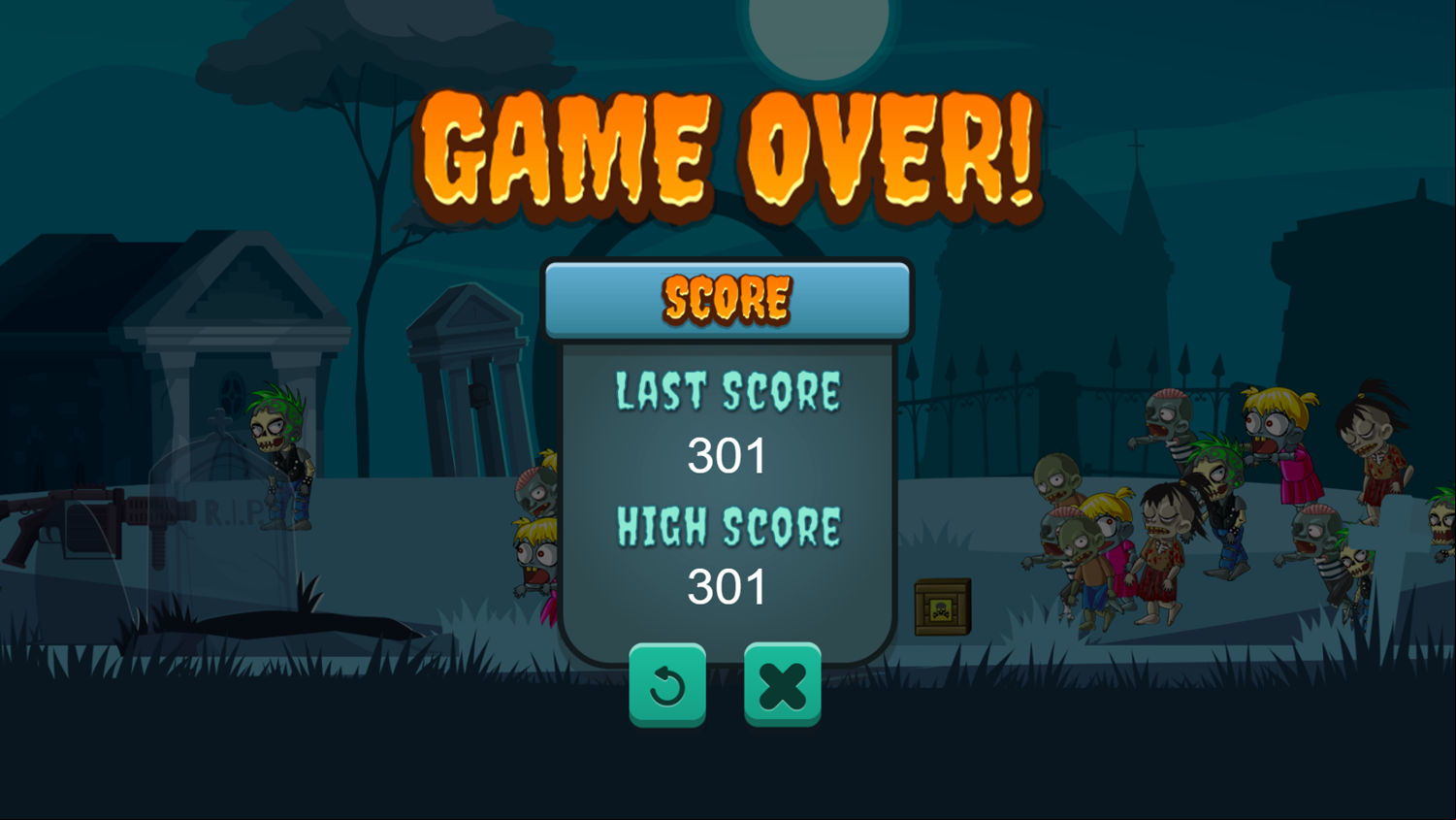Zombie Land Game Over Screenshot.