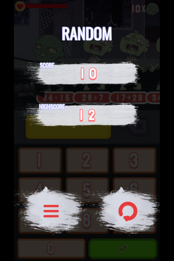 Zombie Number Game Over Score Screenshot.