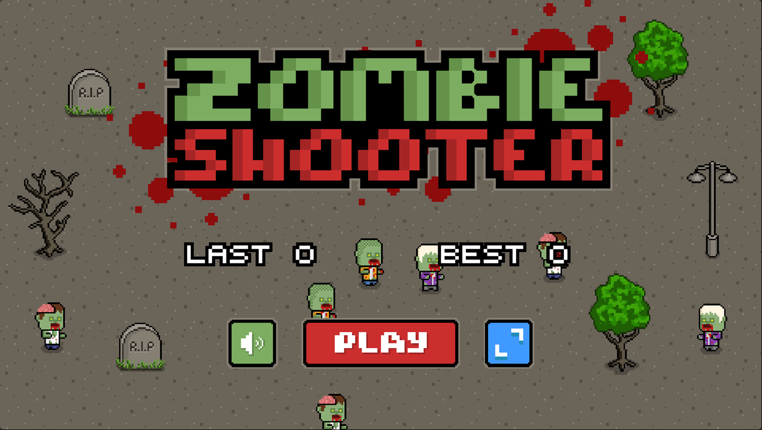 Zombie Shooter Game Welcome Screen Screenshot.