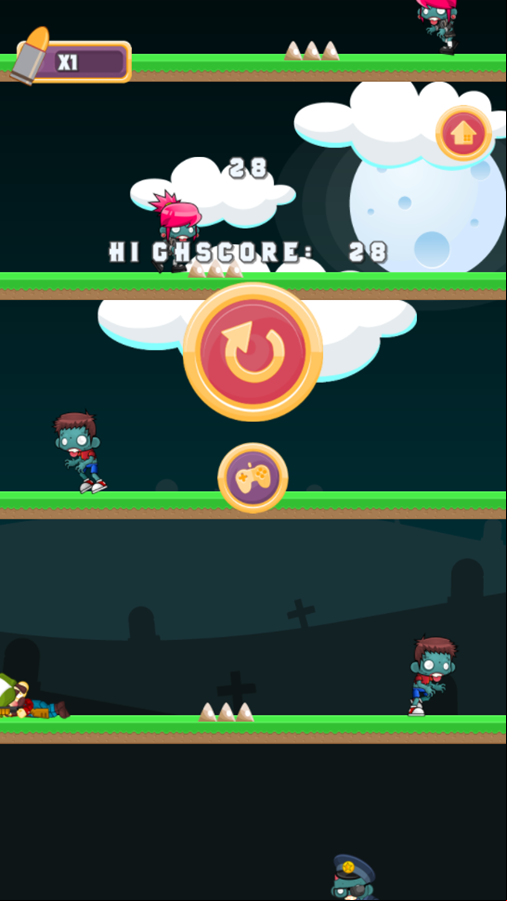 Zombies Jump Game Over Screenshot.