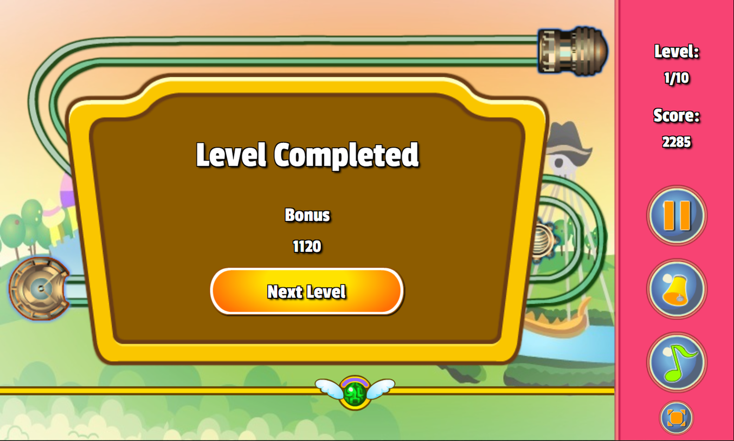 Zuma Ball Game Level Completed Screenshot.