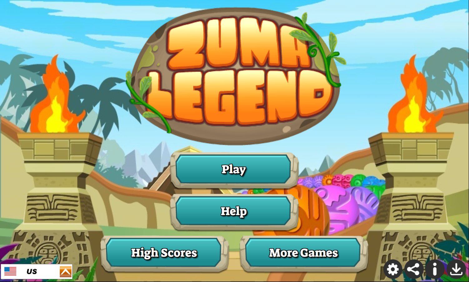 Zuma Legend Game Welcome Screen Screenshot.